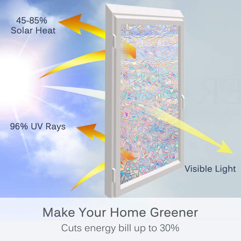 Volcanics Window Privacy Film with Installation Tools, Static Window Clings Vinyl 3D Decals Stickers Rainbow Window Film for Glass Door Home Heat Control Anti UV 17.5 x 78.3 Inches - Image 4